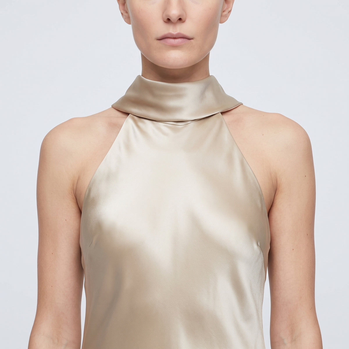 Satin High-Neck Evening Dress