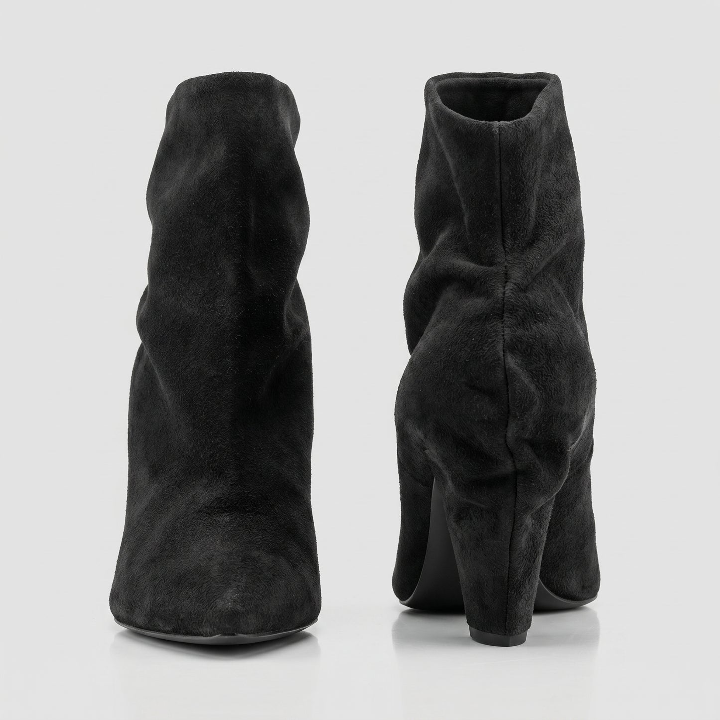 Black Suede Ruched Ankle Boots