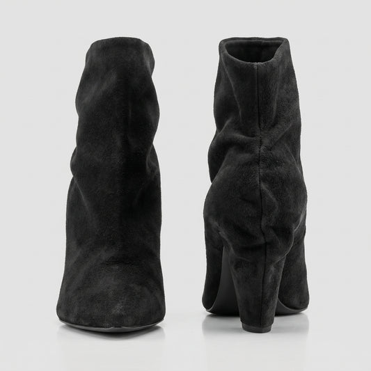 Black Suede Ruched Ankle Boots