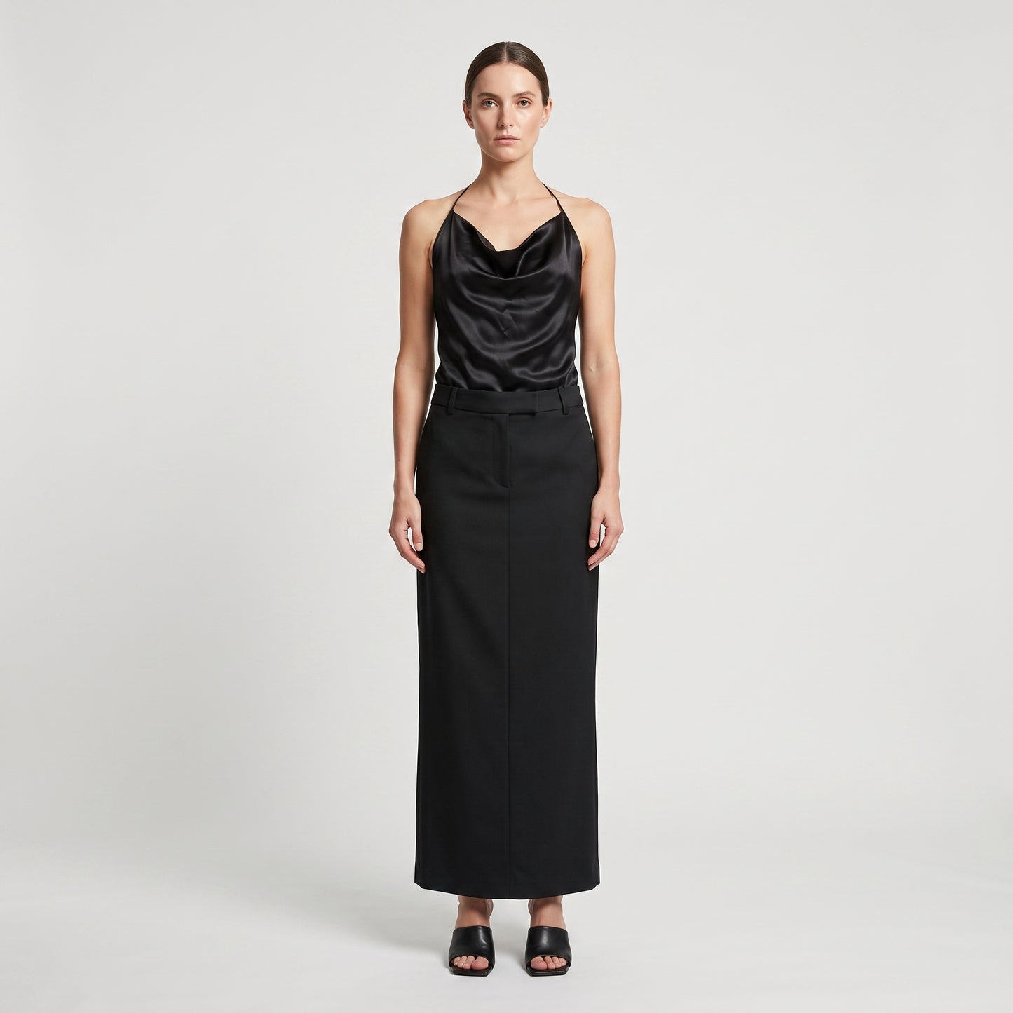 Satin Halter Tailored Midi Dress