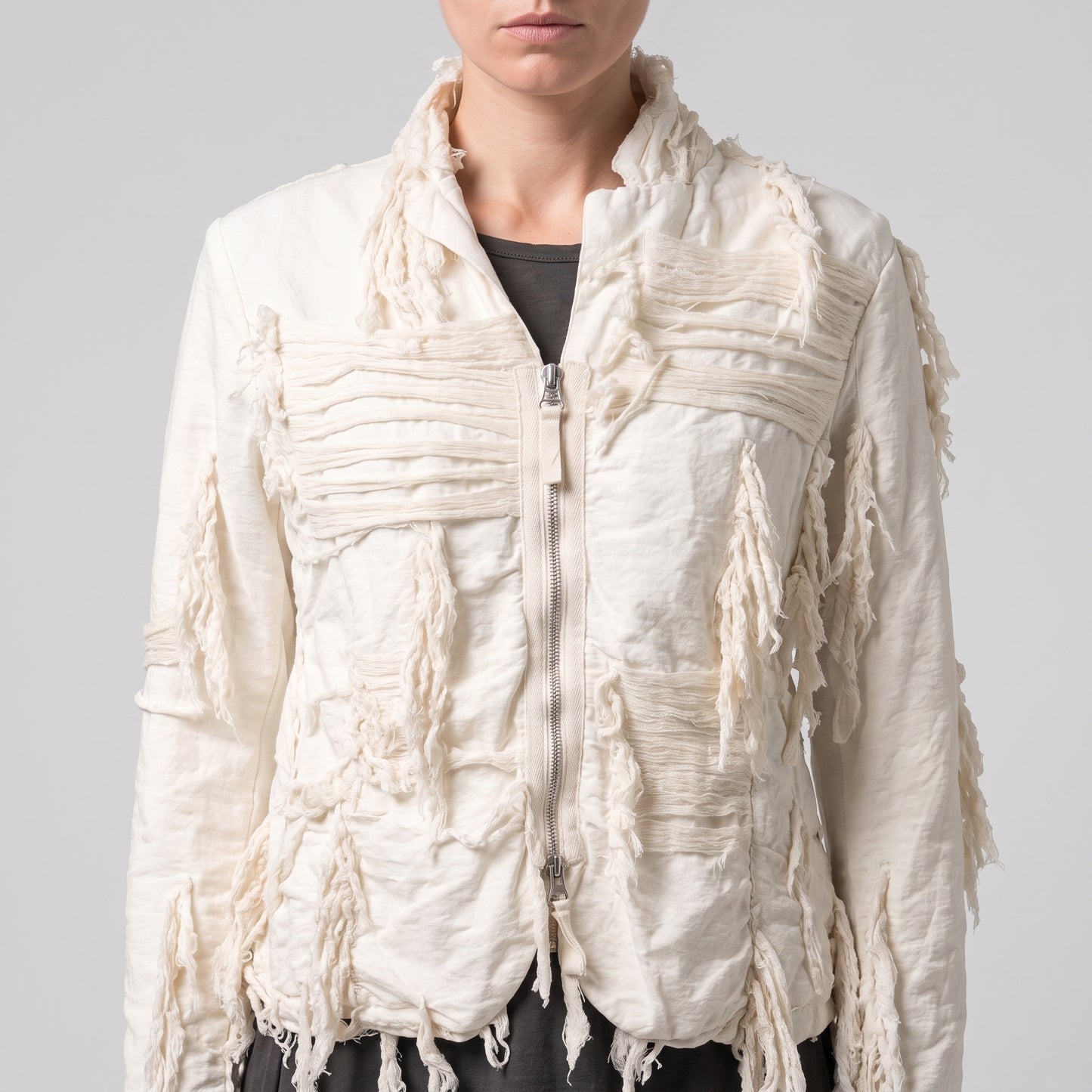 Distressed Fringe Zip Jacket
