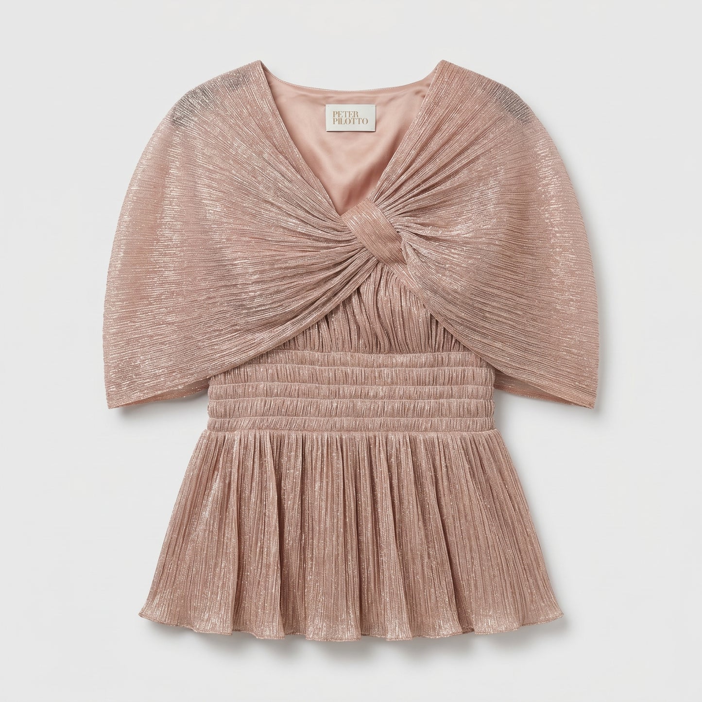 Metallic Pleated V-Neck Top