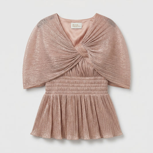 Metallic Pleated V-Neck Top