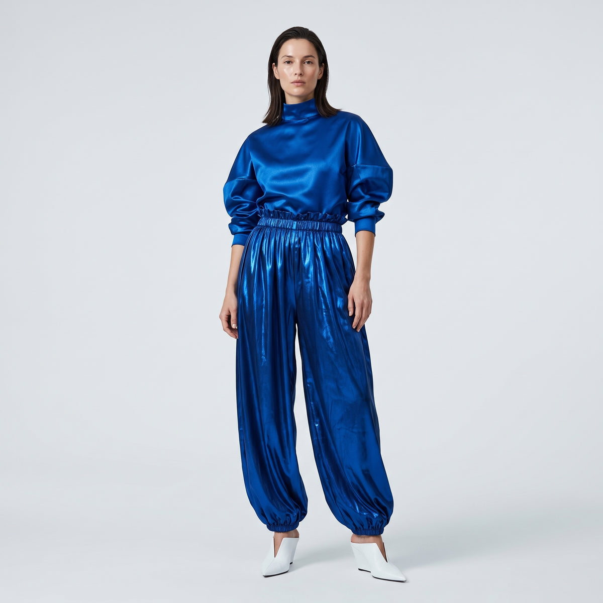 Metallic Ruched Waist Joggers