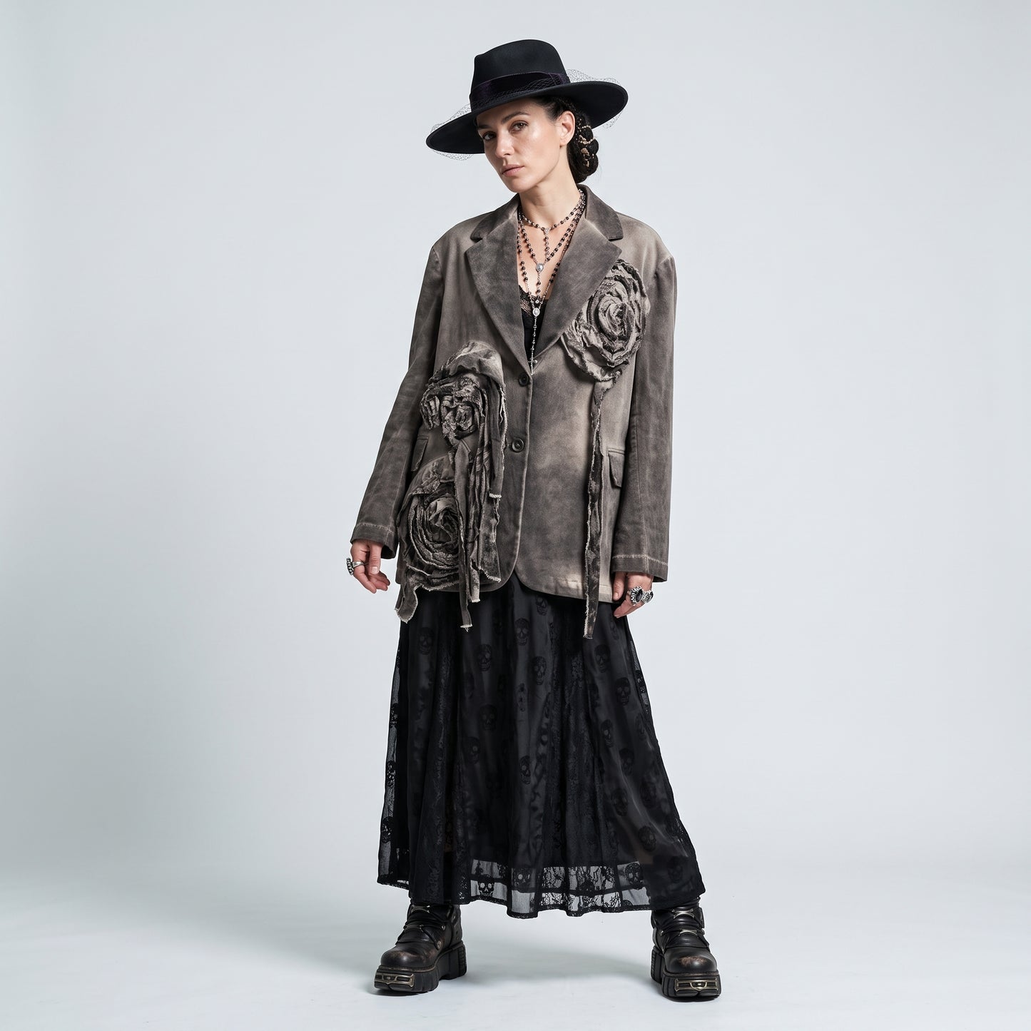Distressed Floral Appliqué Blazer