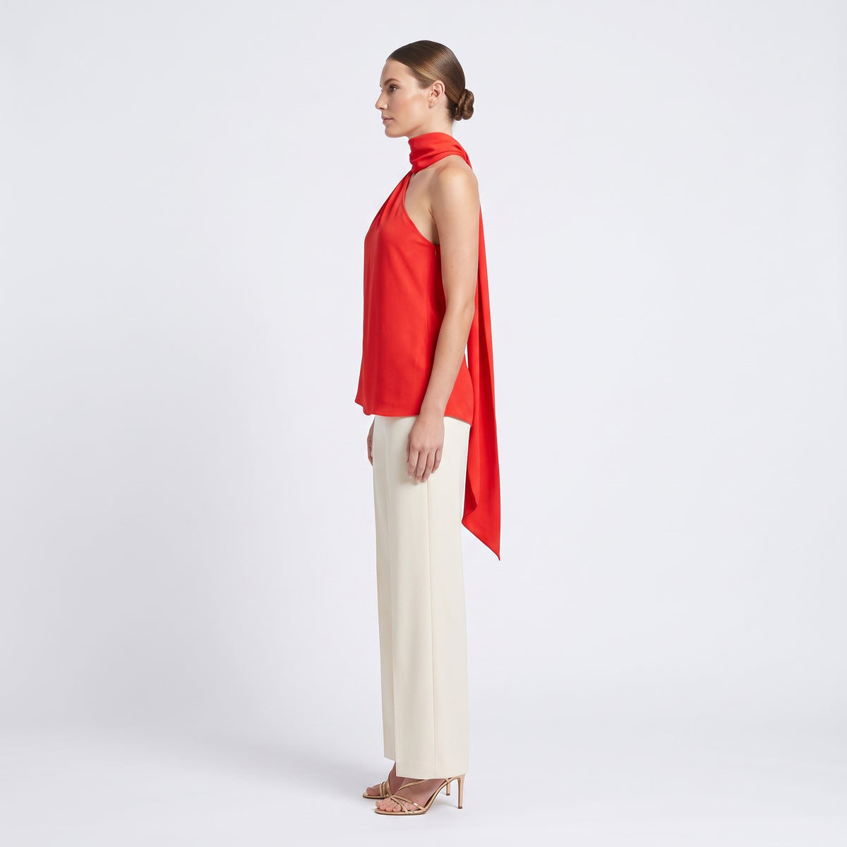 Asymmetric Mock Neck Red Top