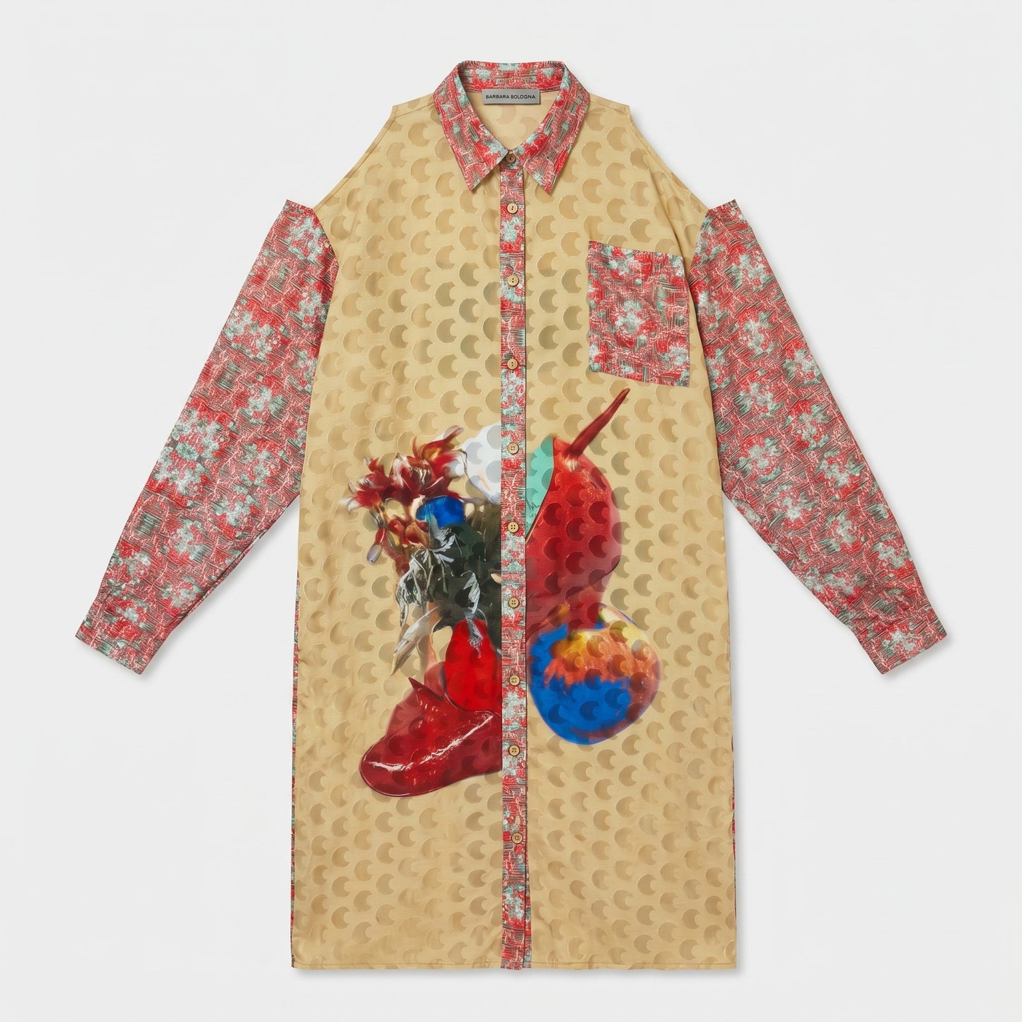Printed Cold Shoulder Shirt Dress