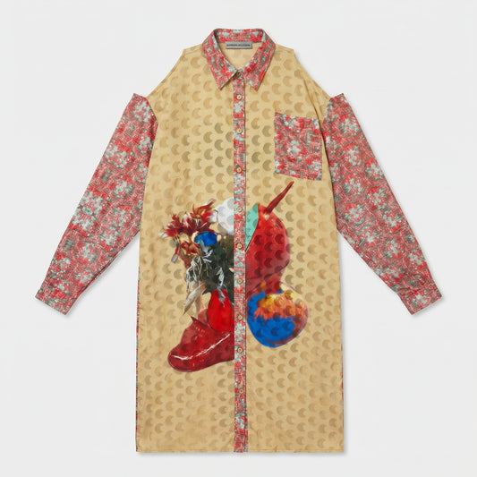 Printed Cold Shoulder Shirt Dress