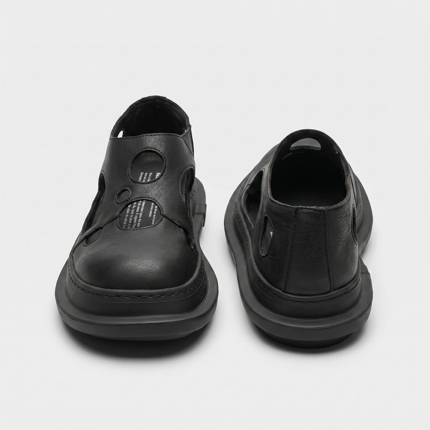 Black Cutout Leather Platform Shoes
