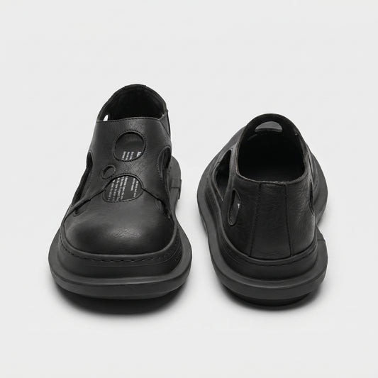 Black Cutout Leather Platform Shoes