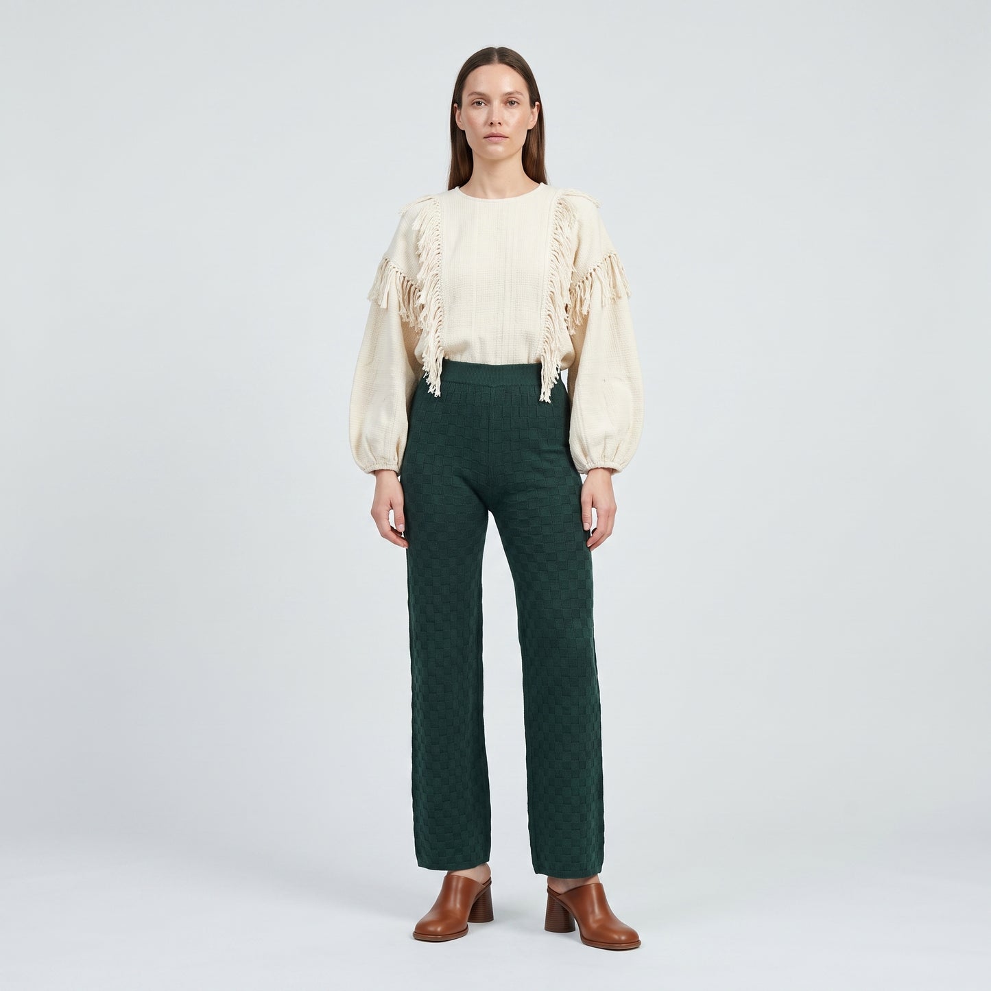 Textured Forest Green Knit Trousers