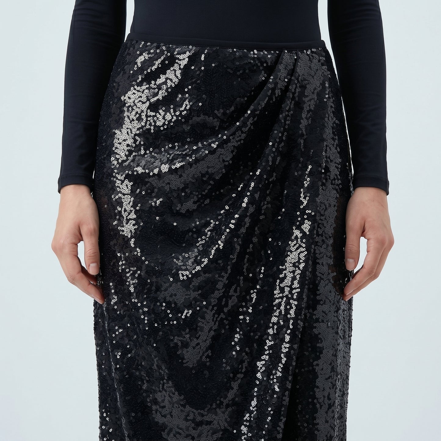 Black Sequined floor len Skirt