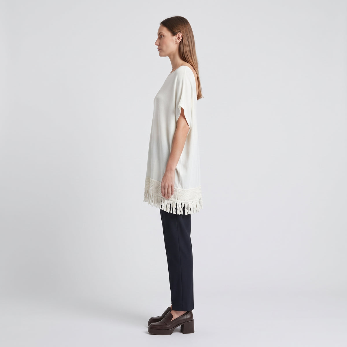 Fringed Cream Knit Blouse
