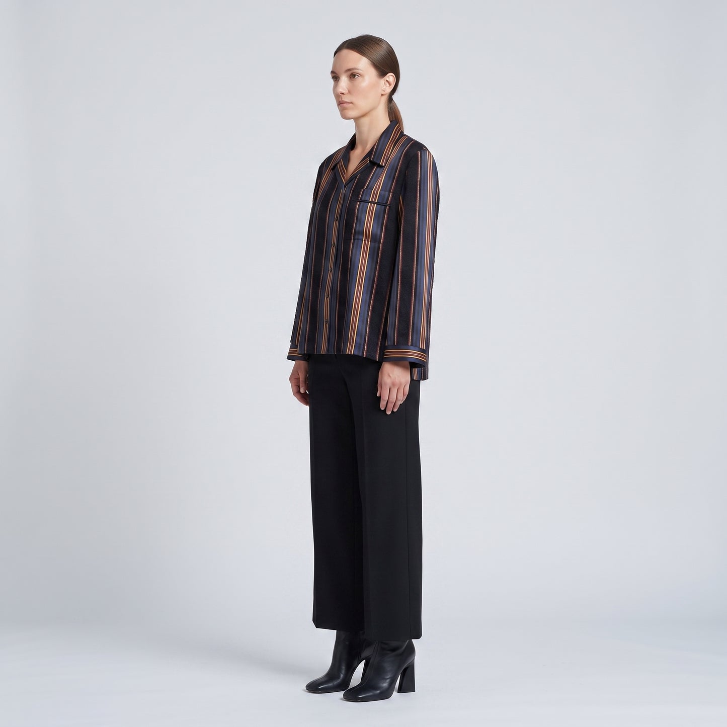 Striped Silk Velvet Panel Shirt