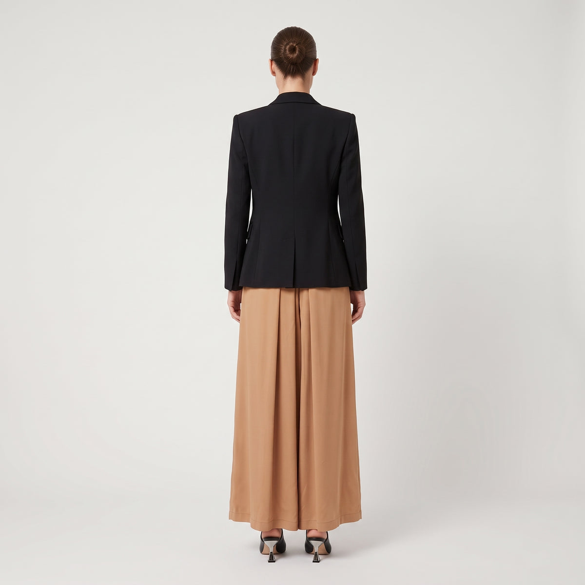 Camel Pleated Wide-Leg Trousers