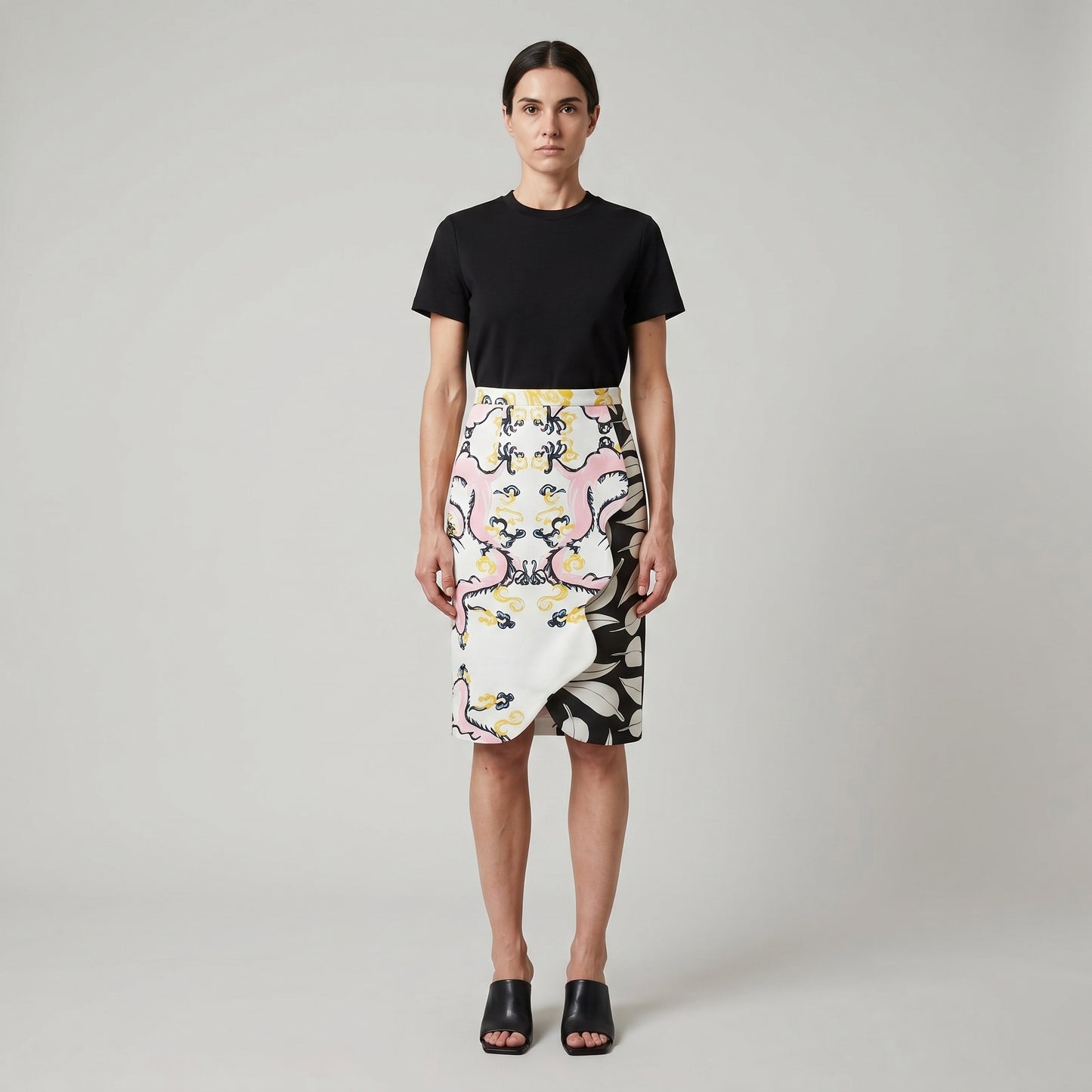 Graphic Print Asymmetric Pencil Skirt