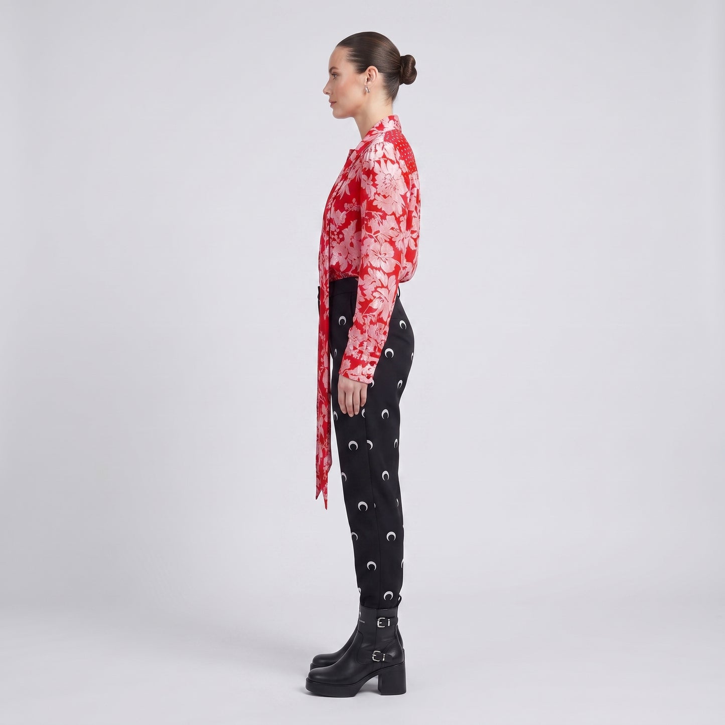 Floral Velvet Tie-Neck Blouse