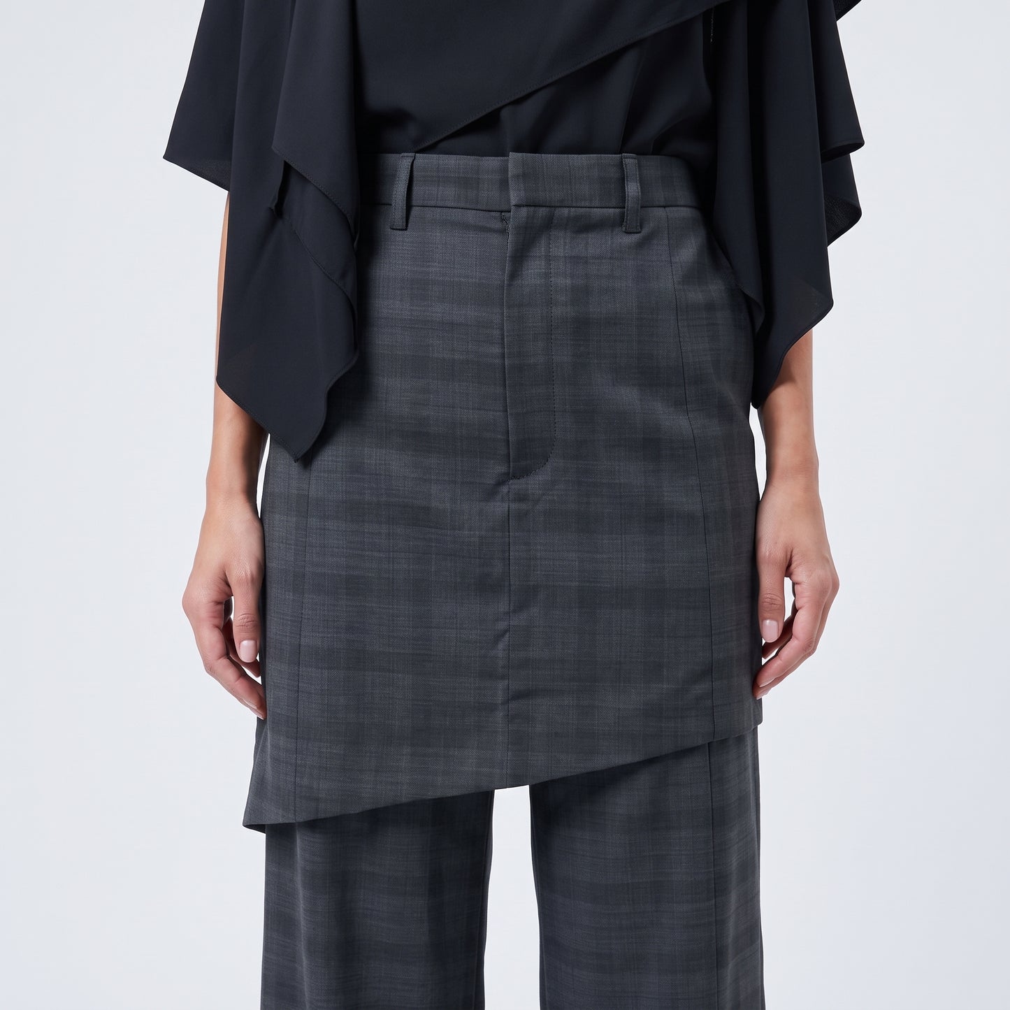 Check Layered Wide Leg Trousers