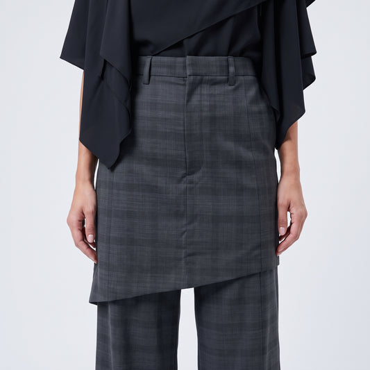 Check Layered Wide Leg Trousers