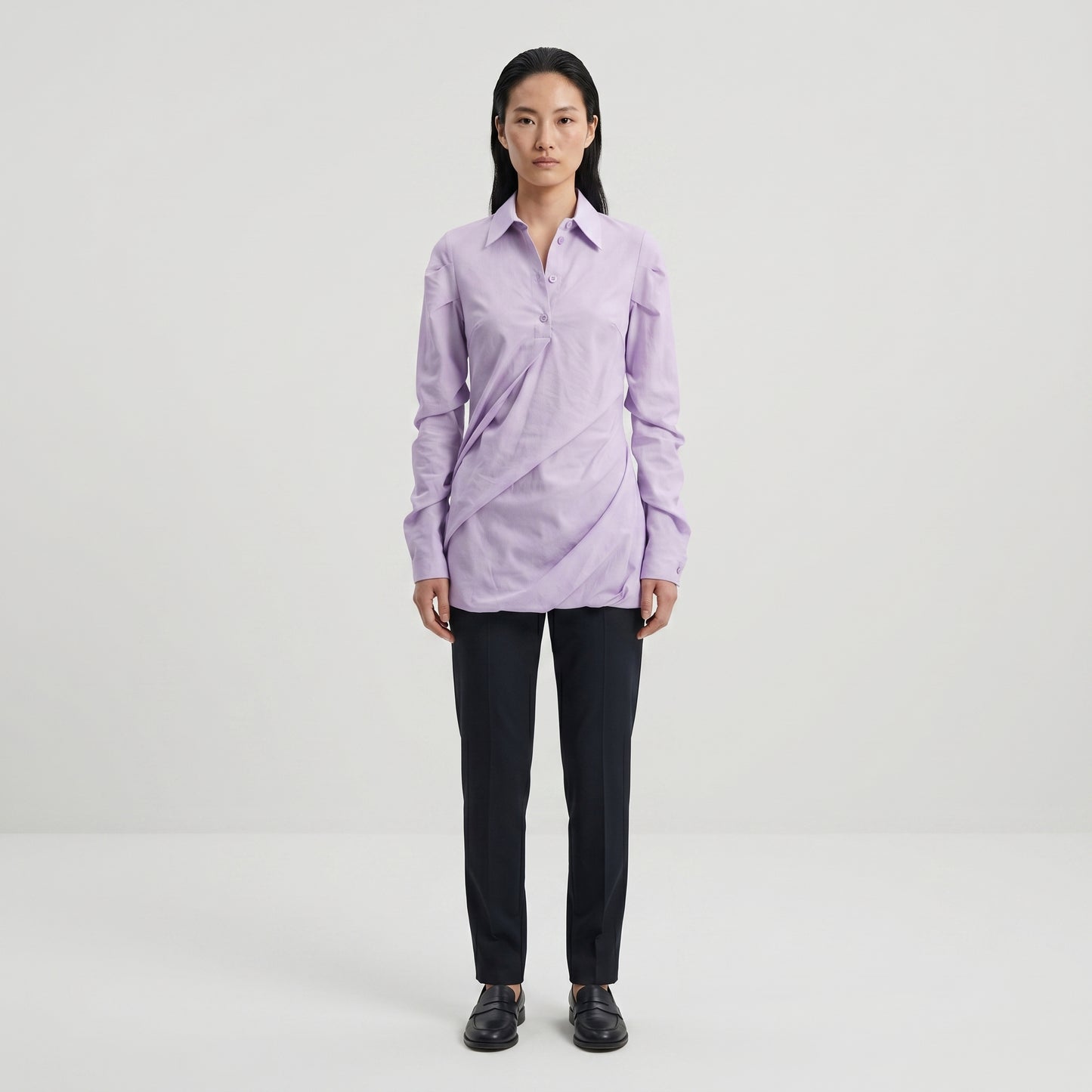 Ruched Lavender Collared Blouse