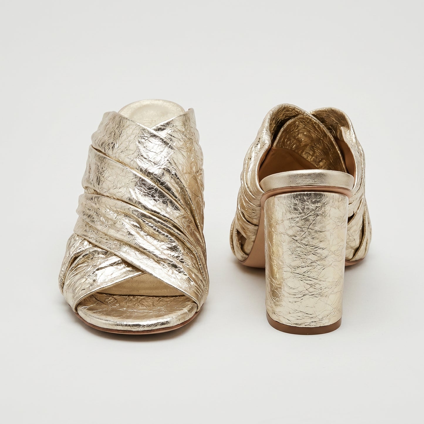 Metallic Crinkled Leather Mules