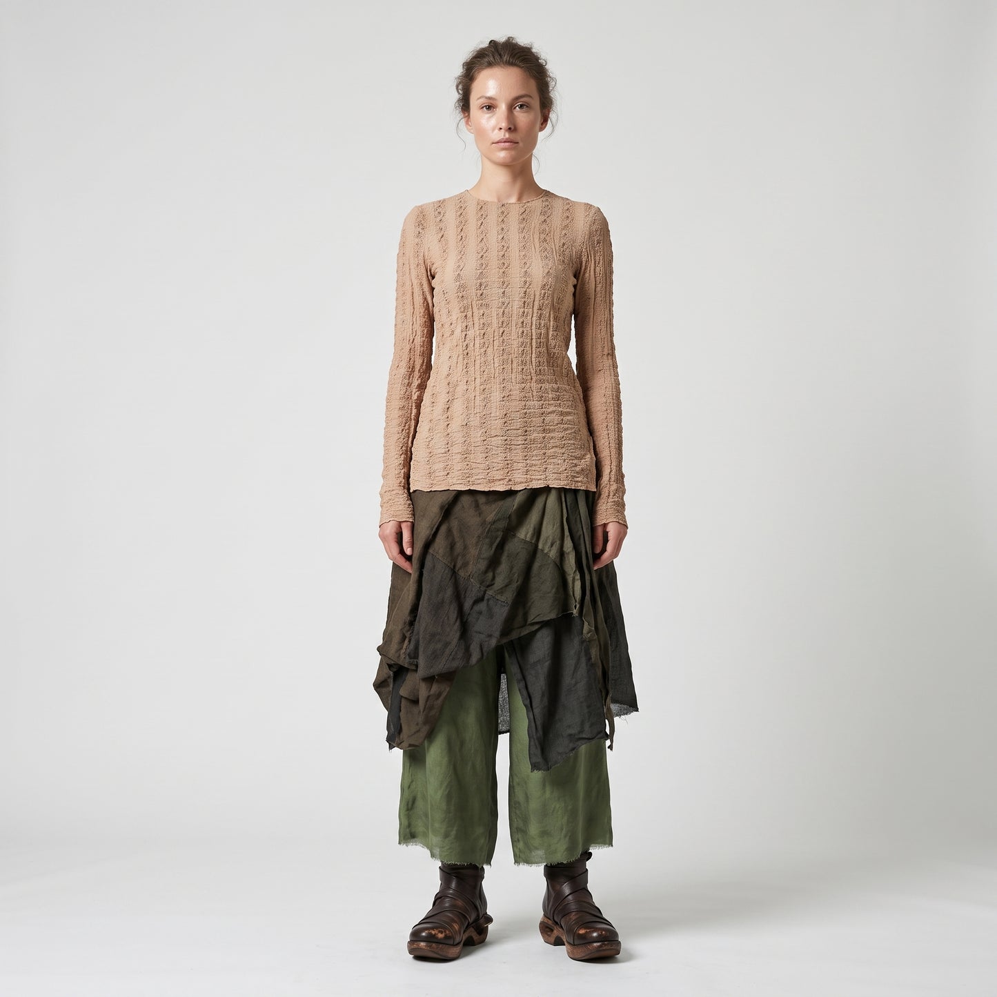 Textured Long Sleeve Crewneck Top