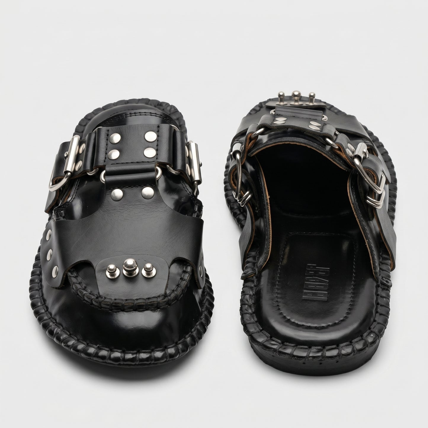 Studded Leather Buckle Mules