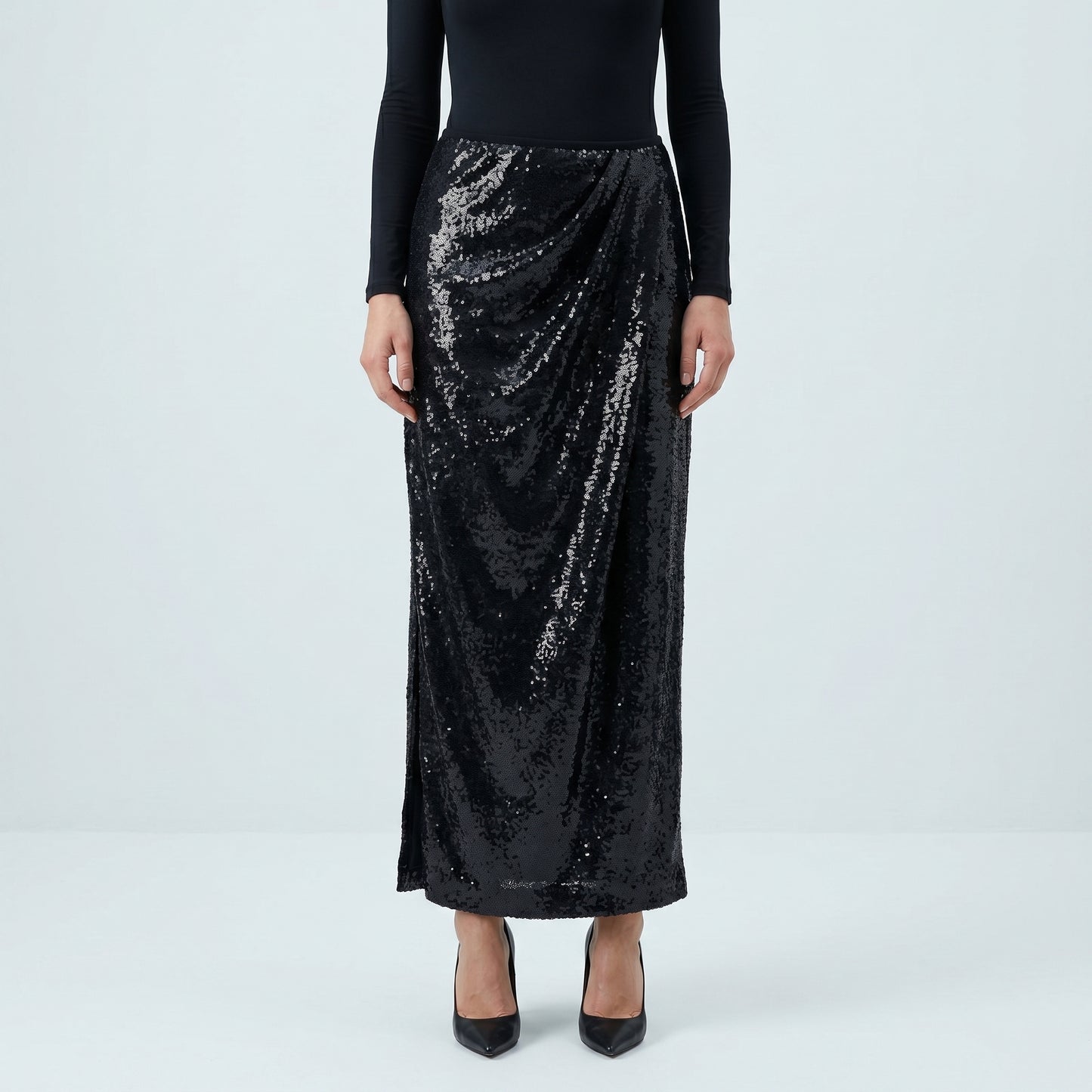 Black Sequined floor len Skirt