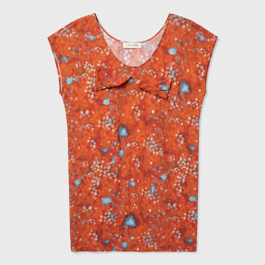 Abstract Print Bow Detail Top