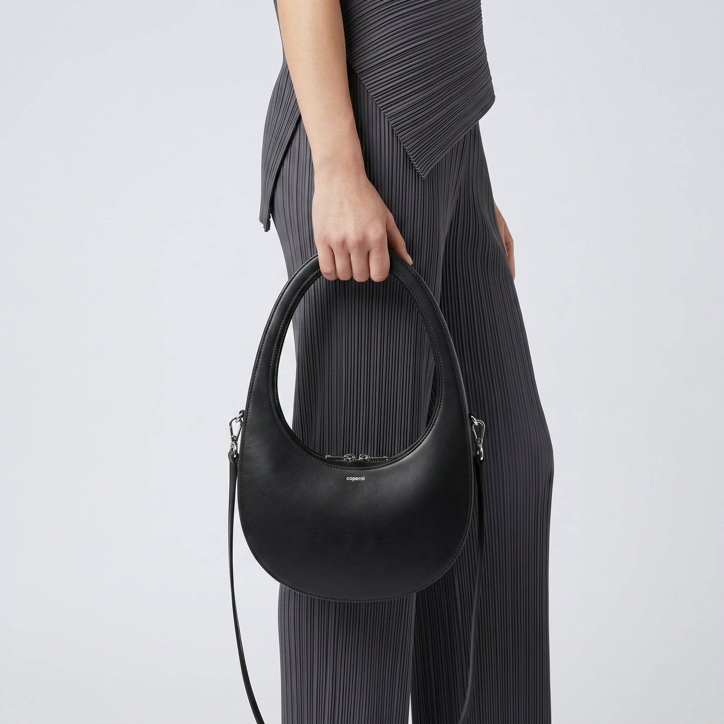 Architectural Leather Moon Bag