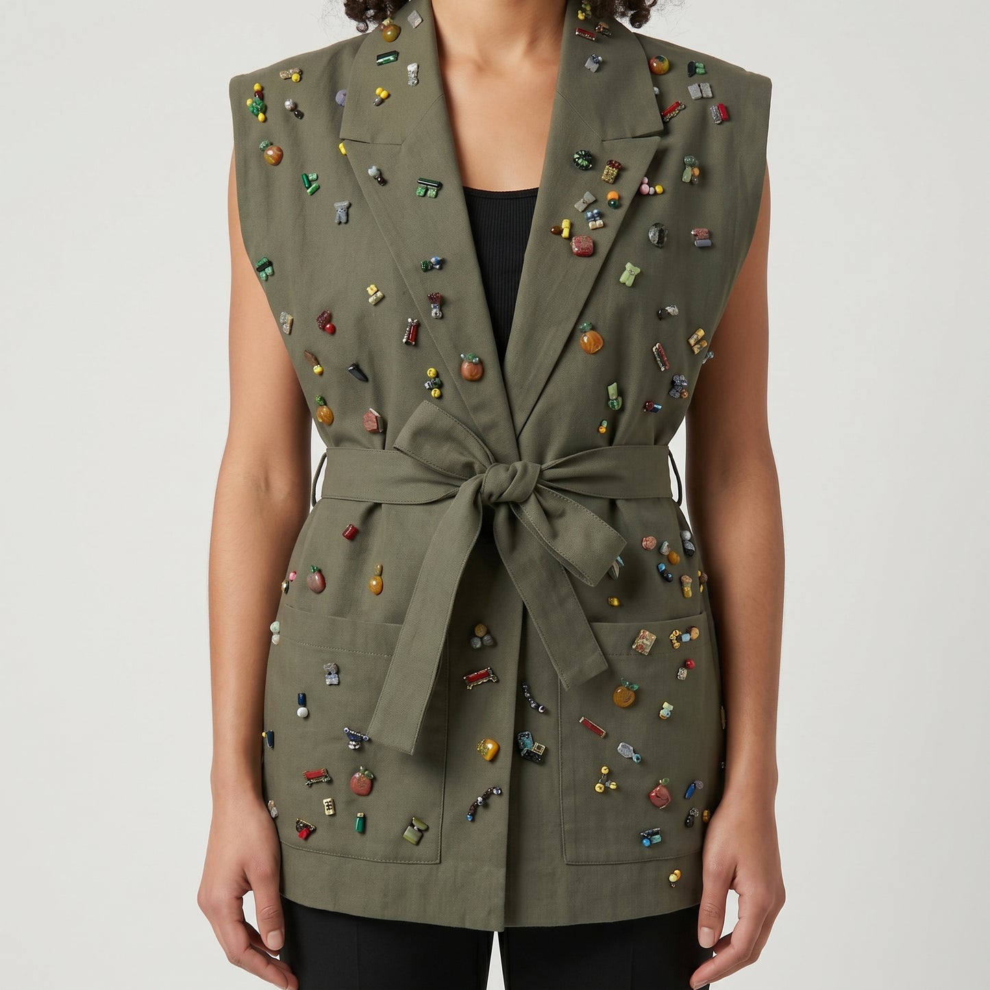 Embellished Tailored Belted Vest