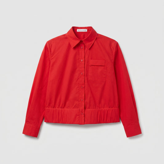 Vibrant Red Cropped Poplin Shirt