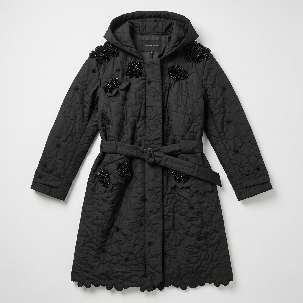 Embellished Quilted Hooded Coat