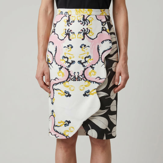 Graphic Print Asymmetric Pencil Skirt