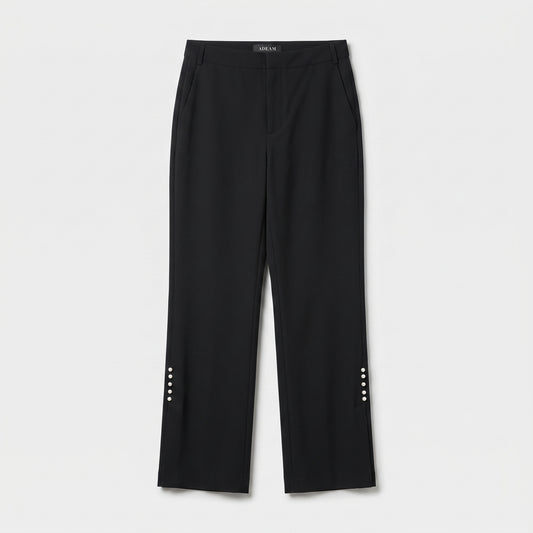 Tailored Button-Detail Black Trousers