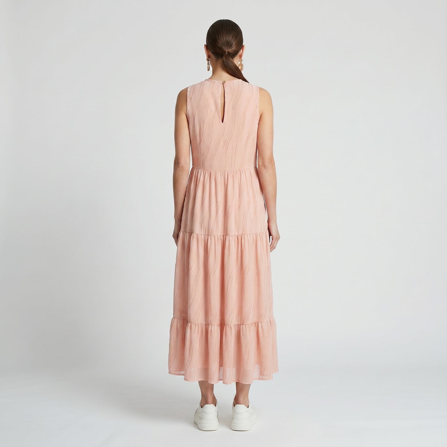 Tiered Textured Pink Midi Dress