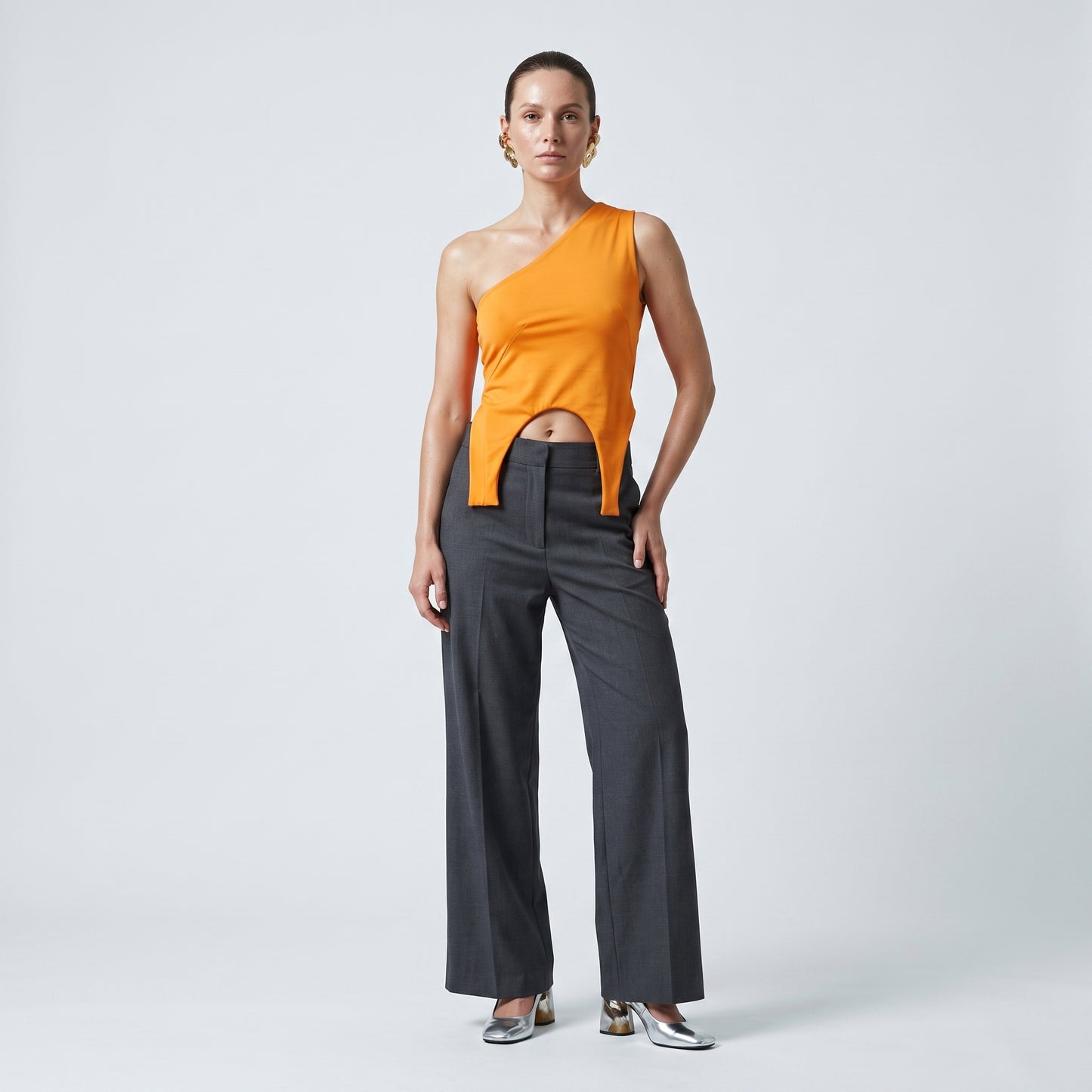 Asymmetric Vibrant Orange Crop Top