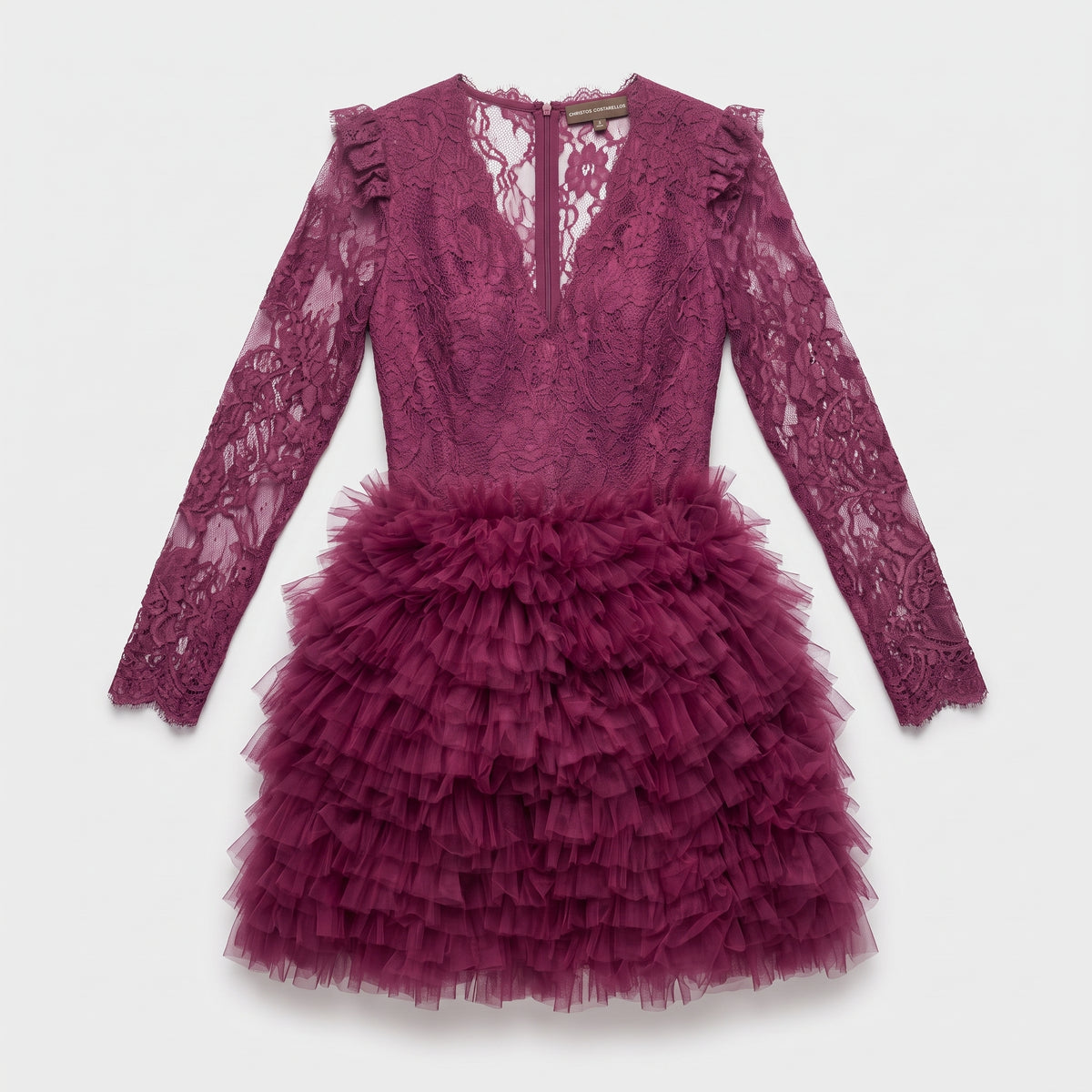 Burgundy Lace Ruffle Mini Dress
