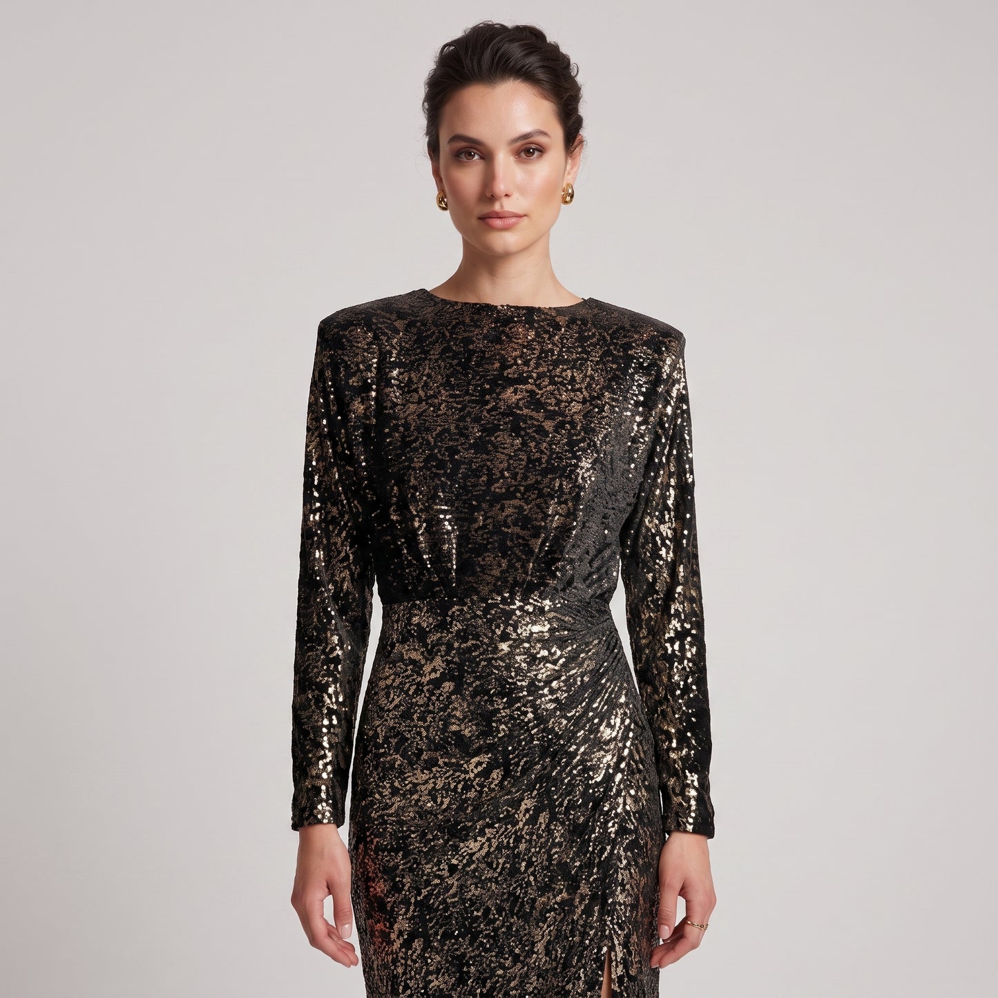 Metallic Printed Long Sleeve Dress
