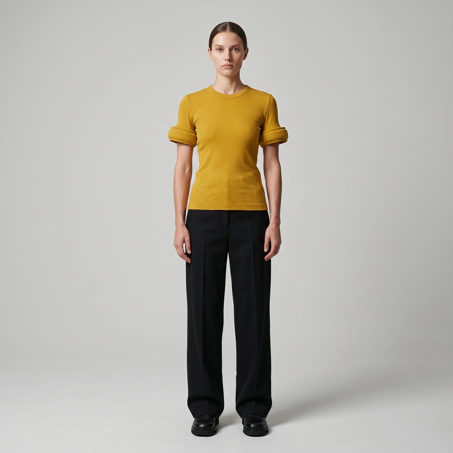 Sculptural Ribbed Mustard T-Shirt