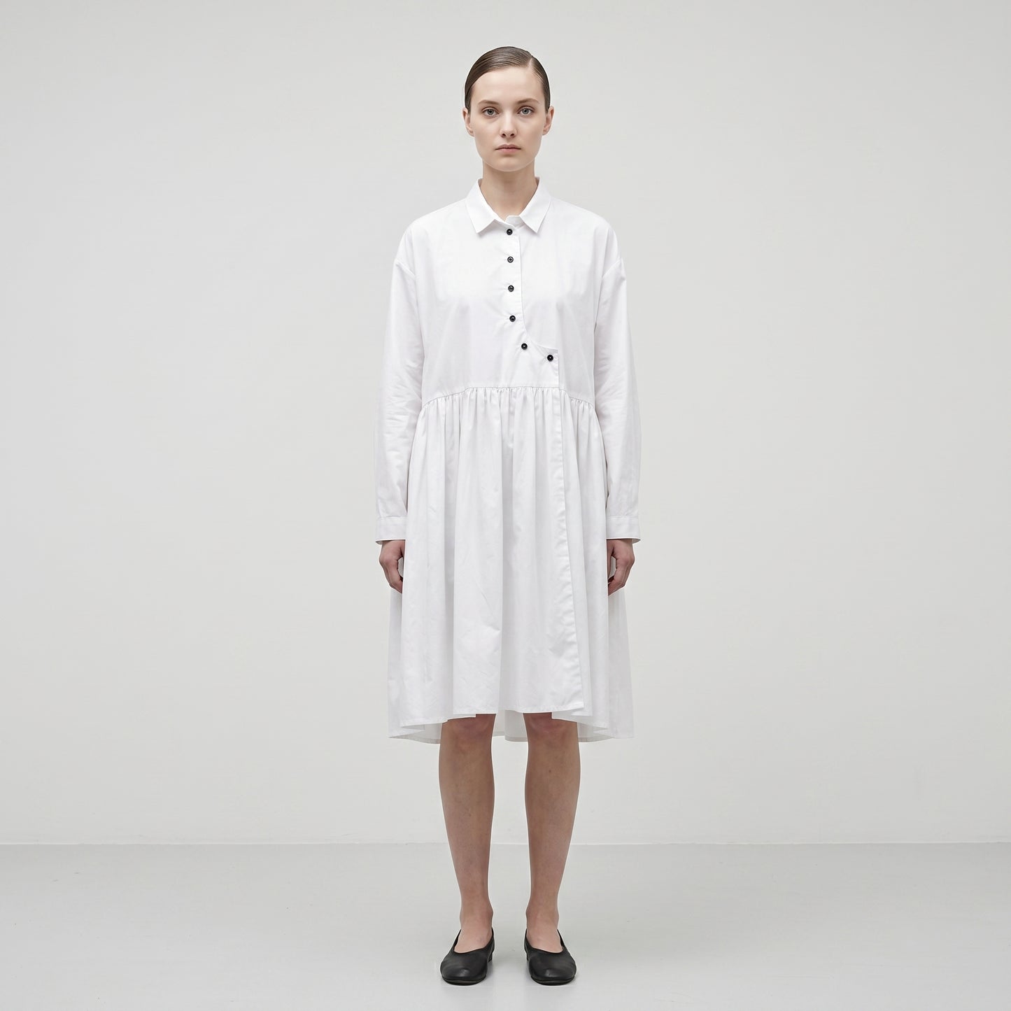Asymmetric Pleated Cotton Shirt