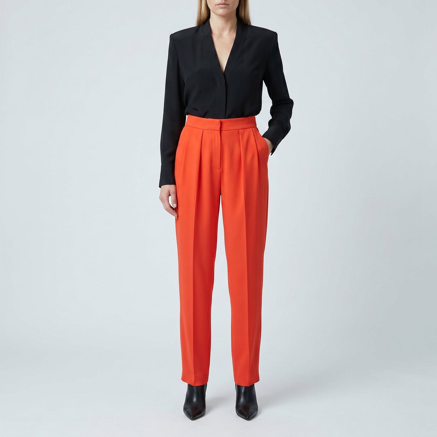 High-Waist Pleated Tailored Trousers