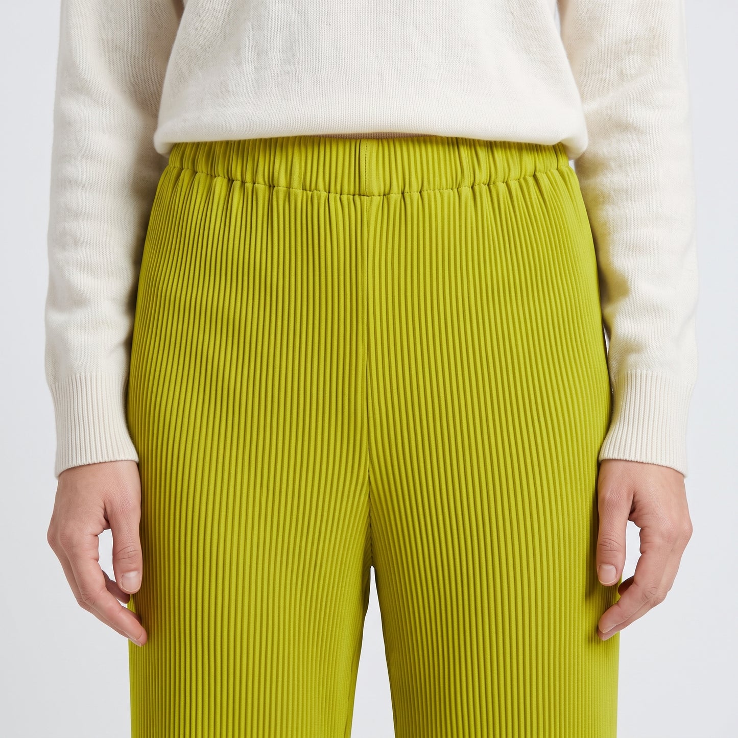 Pleated High-Waisted Lime Trousers
