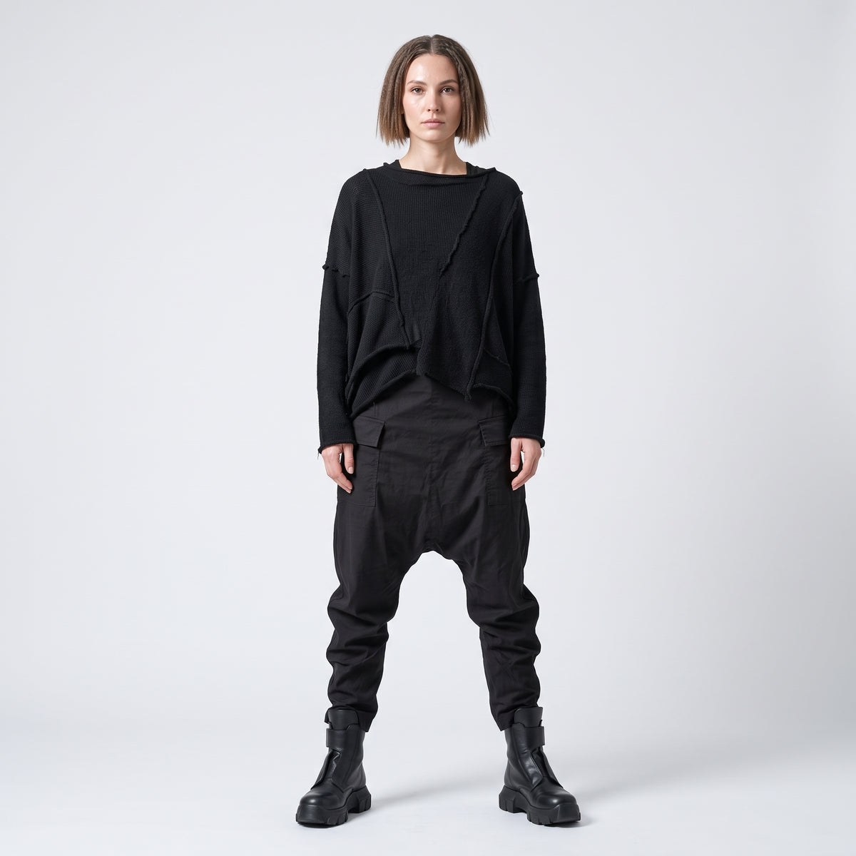 Black Cargo Drop Crotch Pants