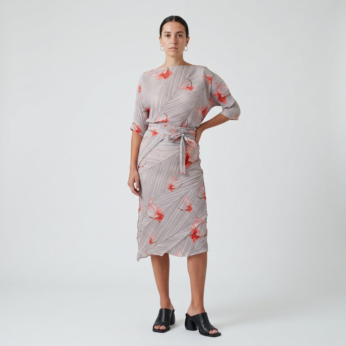 Pleated Floral Midi Skirt