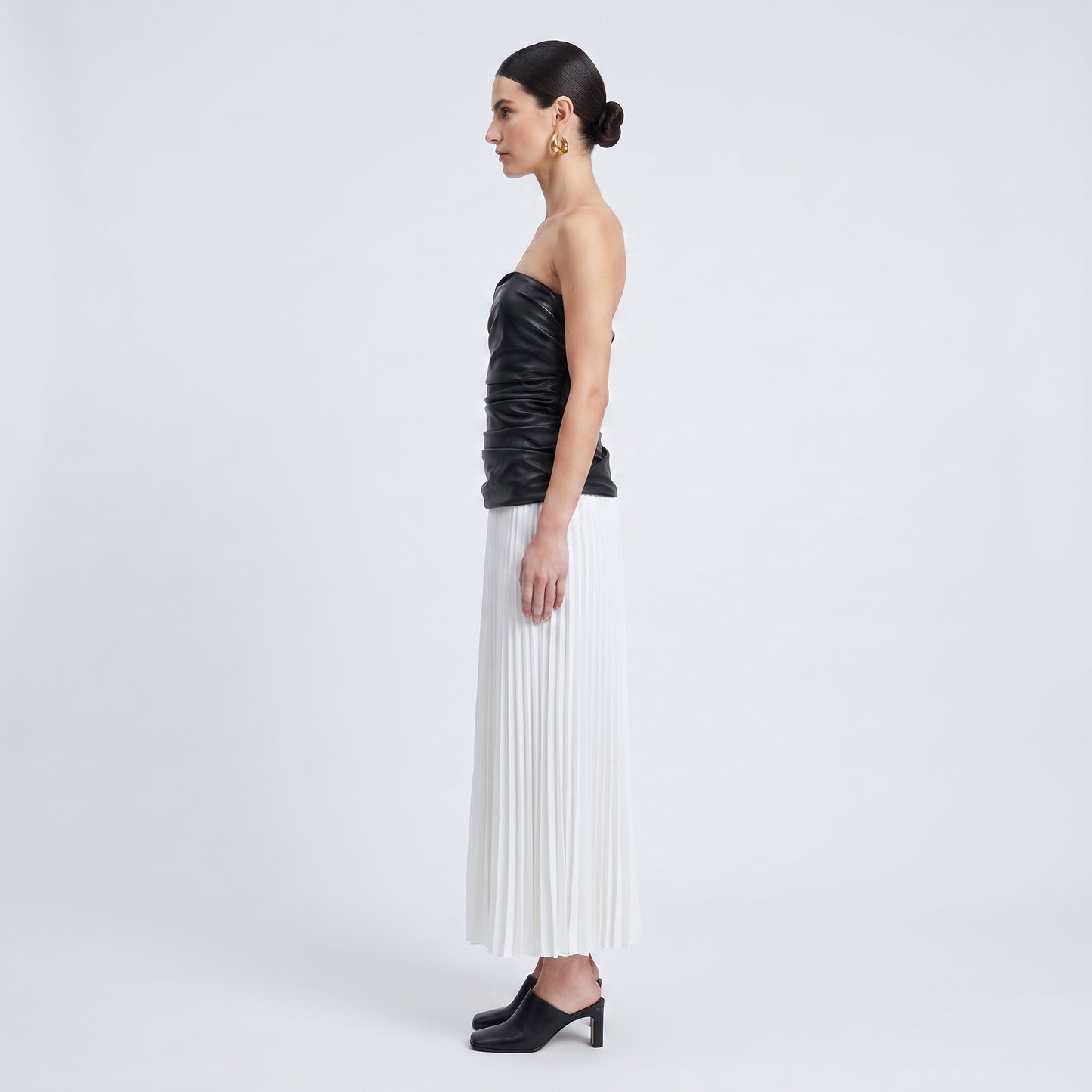 Strapless Ruched Faux Leather Dress