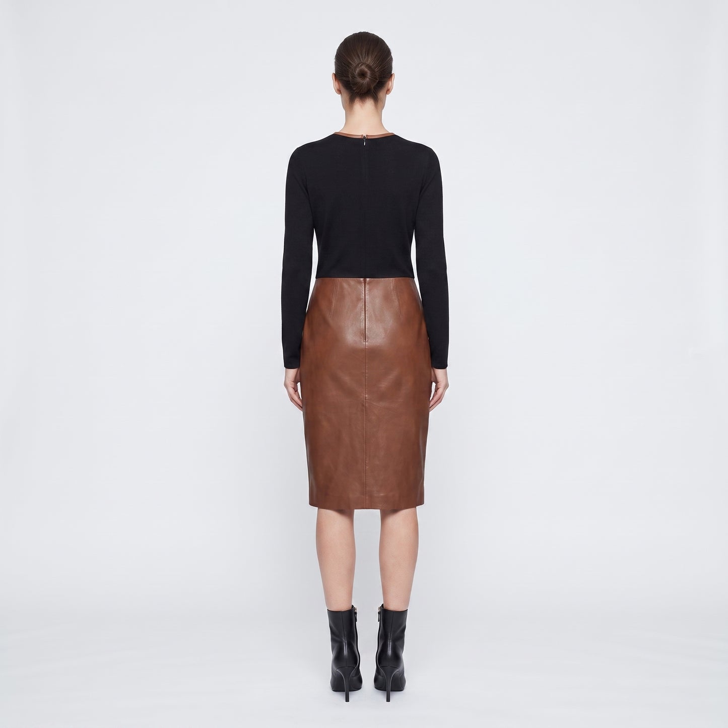 Two-Tone Leather Panel Dress