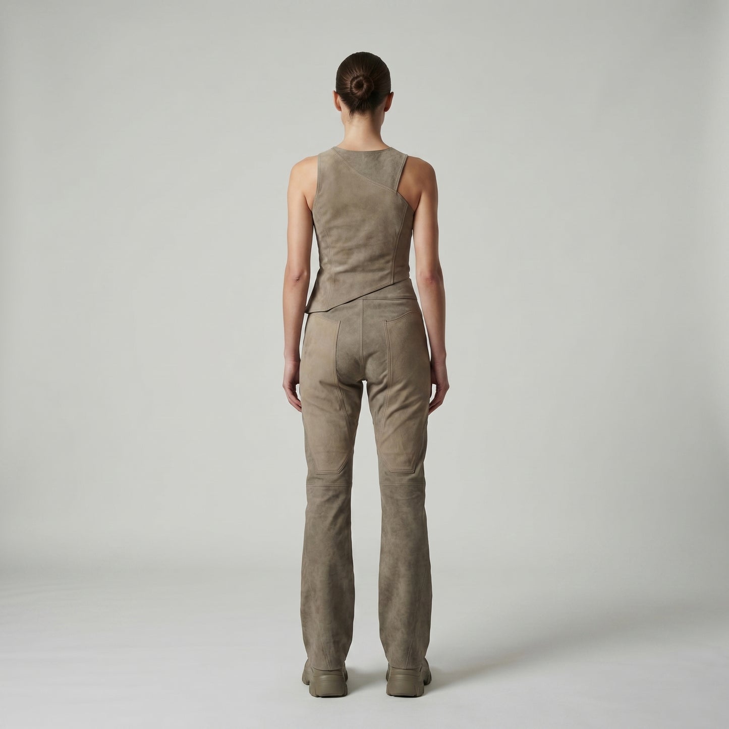 Paneled High-Waist Flared Trousers