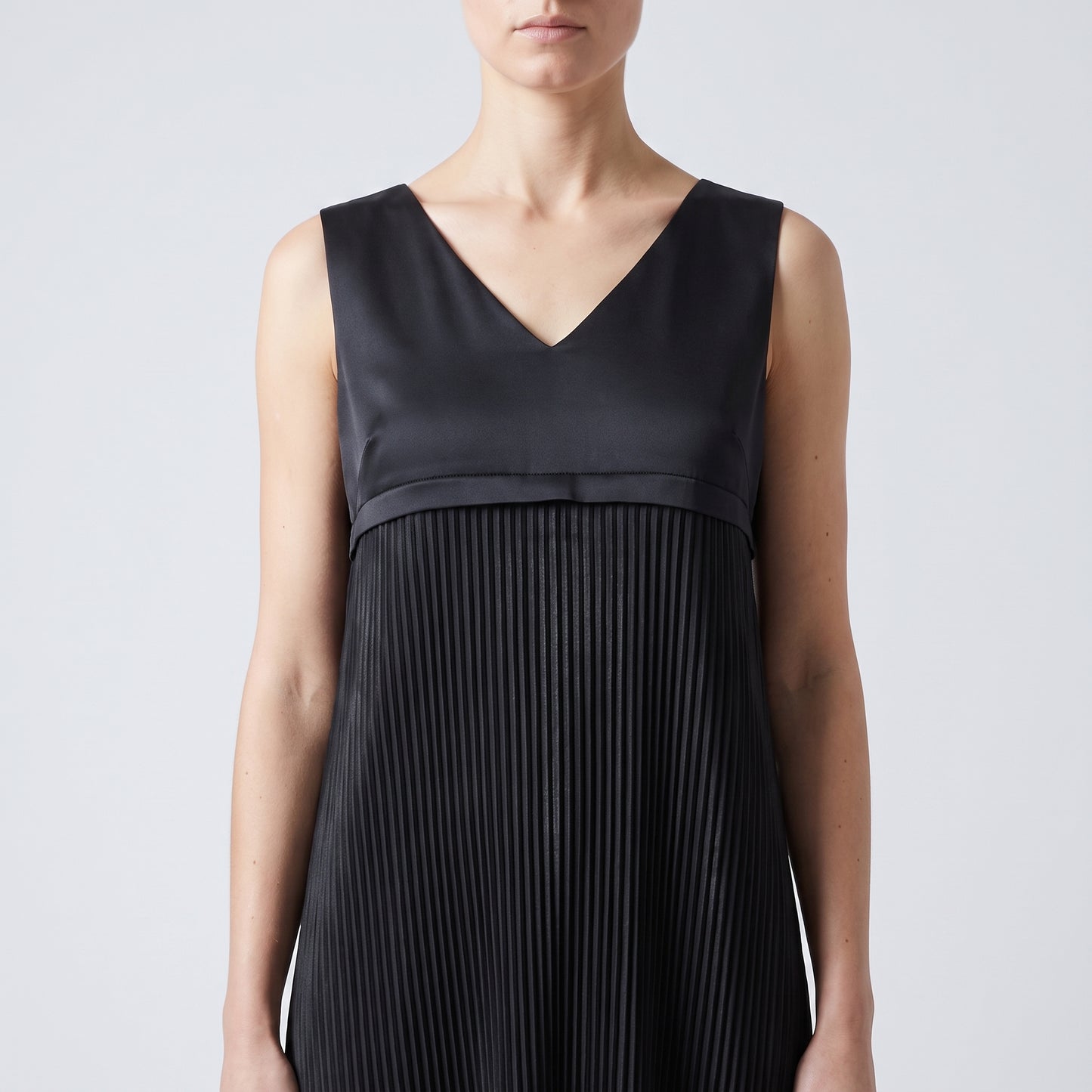 Pleated V-Neck Midi Dress