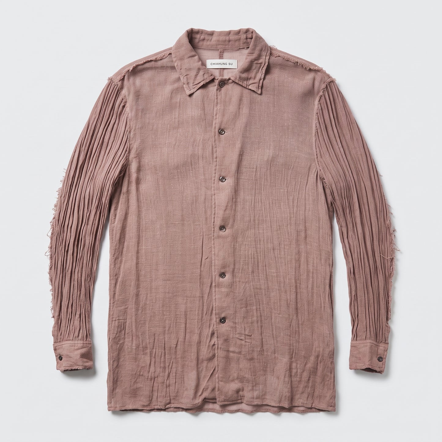 Pleated Sleeve Linen Button-Down Shirt